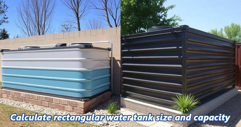 Calculate rectangular water tank size and capacity